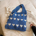 Love Heart Graphic Knitted Crochet Tote Bag – Aesthetic Woven Shoulder Bag for Women