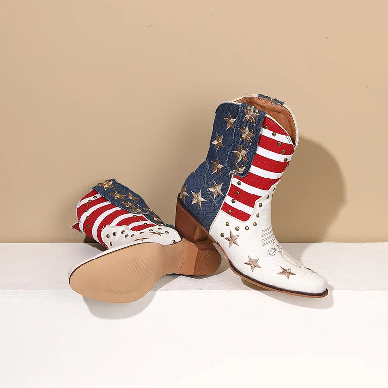 Women's USA Flag Denim Western Ankle Bootie | FBA Vibes