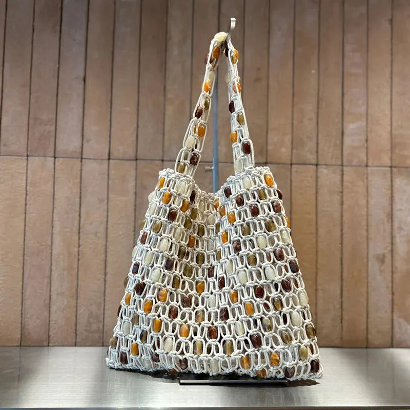 Woven Contrasting Cotton Tote Bag for Women – Fashionable Designer Shopping & Beach Bag