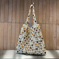 Woven Contrasting Cotton Tote Bag for Women – Fashionable Designer Shopping & Beach Bag