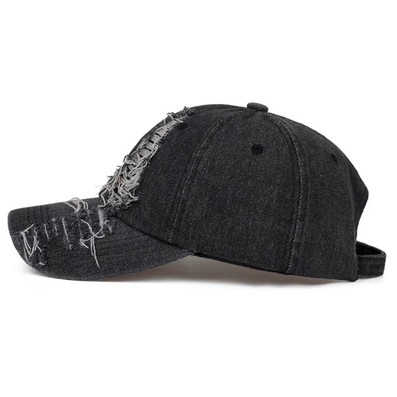 Ripped Washed Denim Distressed Snapback Cap | FBA Vibes