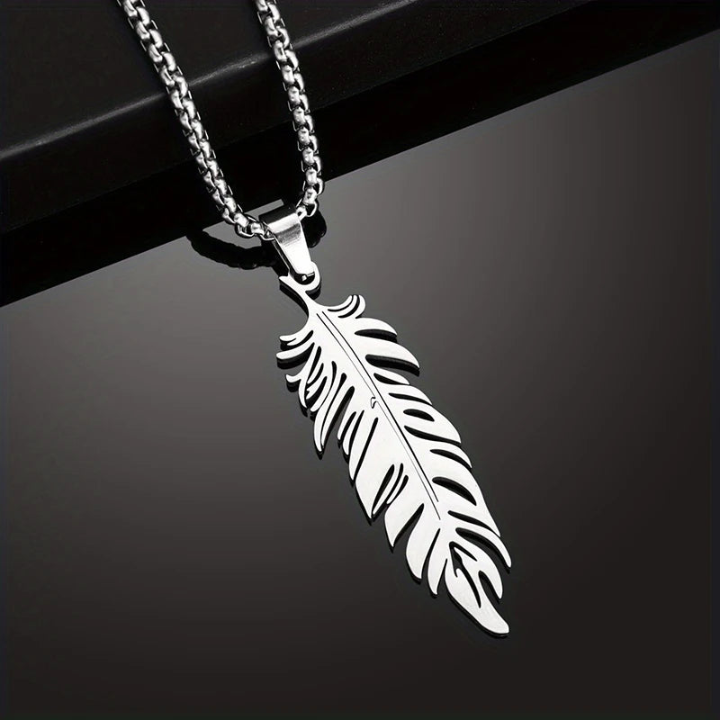 FBA Men's Stainless Steel Feather Pendant Necklace | Hip Hop Punk Jewelry