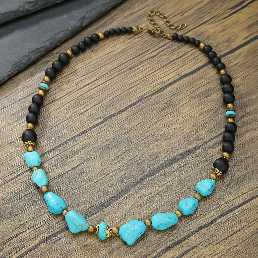 FBA Ethnic Turquoise Black Beaded Necklace for Men | Western Style Jewelry