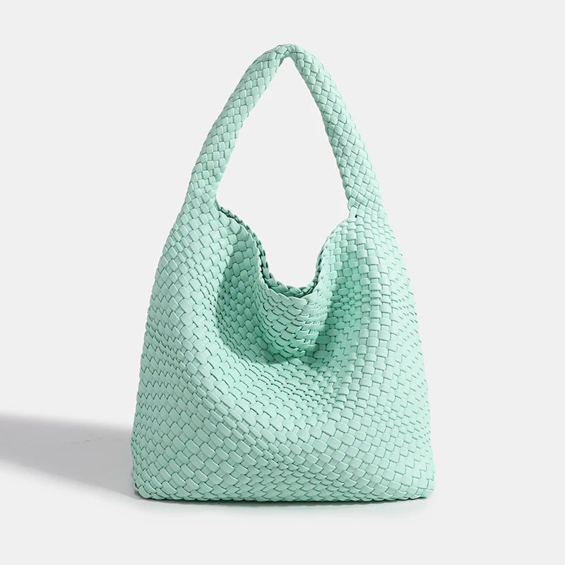 Hand-Knitted PU Woven Tote Bag for Women – Large Luxury Criss-Cross Shoulder Bag