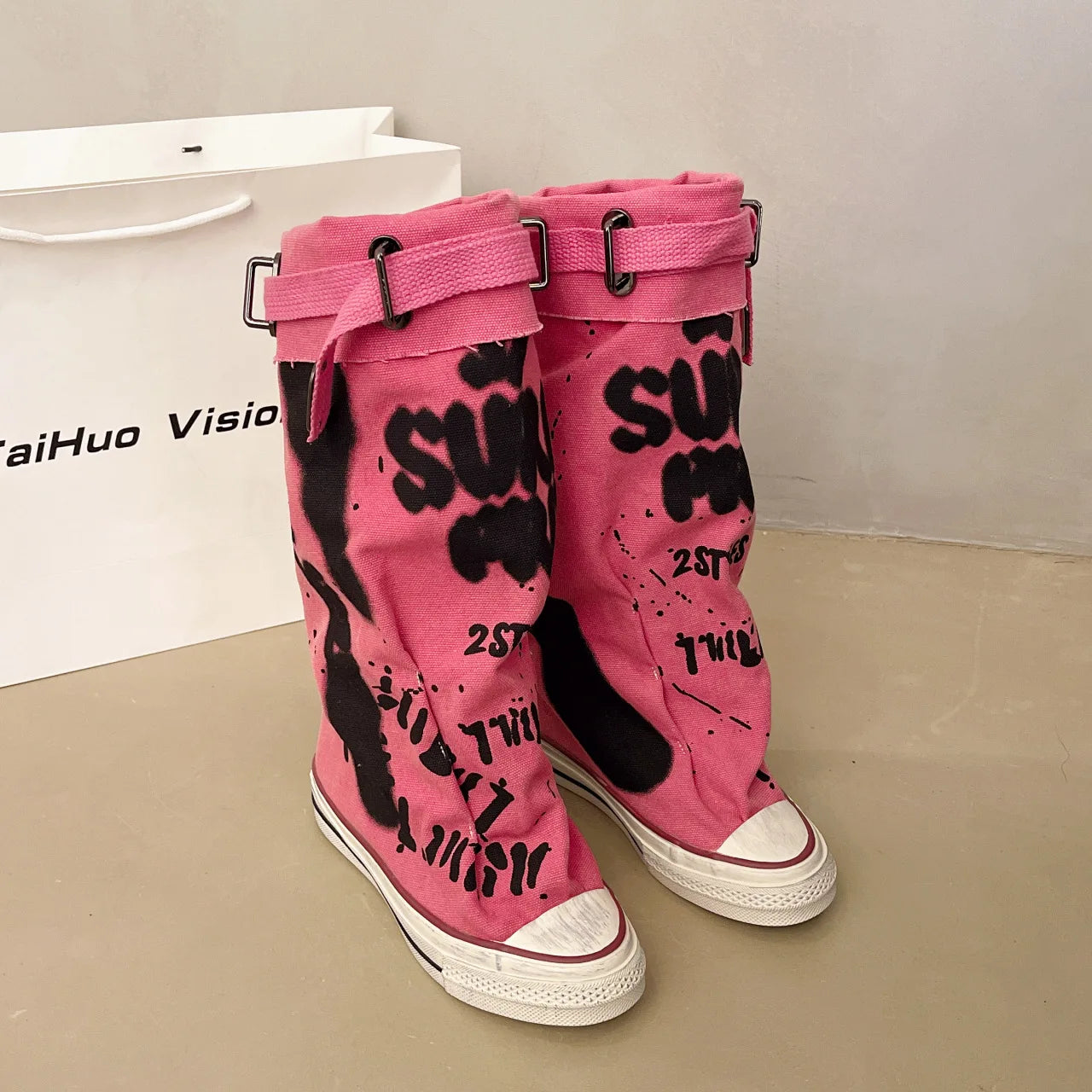 Women's Retro Canvas Slip-On Mid-Calf Sock Boot | FBA Vibes