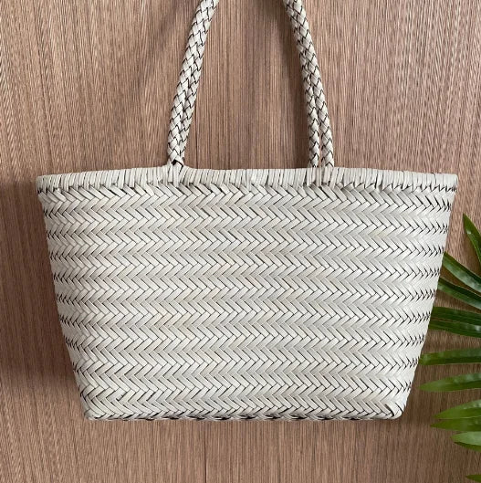 Genuine Leather Woven Basket Tote Bag for Women – Luxury Vintage Cowhide Shoulder Bag