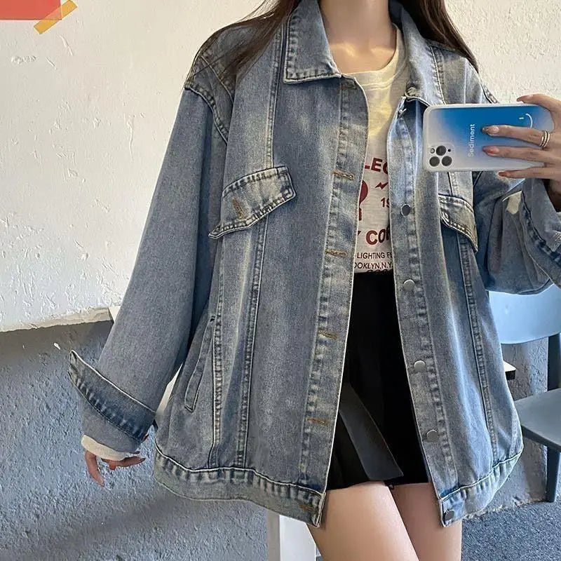 Women's Harajuku Loose Denim Jacket – Streetwear Style | Blue & Black | S–XXL | FBA Vibes