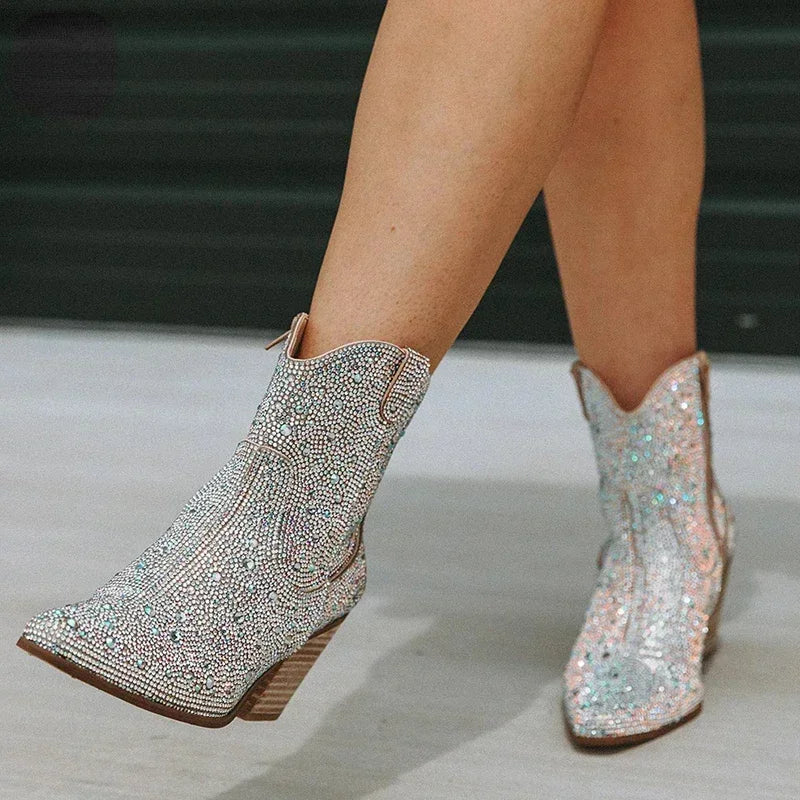 Women's Glitter Bling Chelsea Ankle Boot with Spike Heel | FBA Vibes