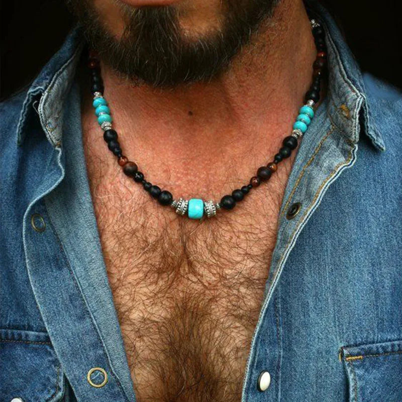 FBA Black & Blue Beaded Unisex Necklace | Menswear Jewelry