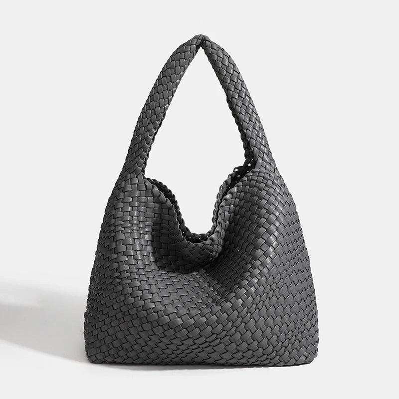 Hand-Knitted PU Woven Tote Bag for Women – Large Luxury Criss-Cross Shoulder Bag