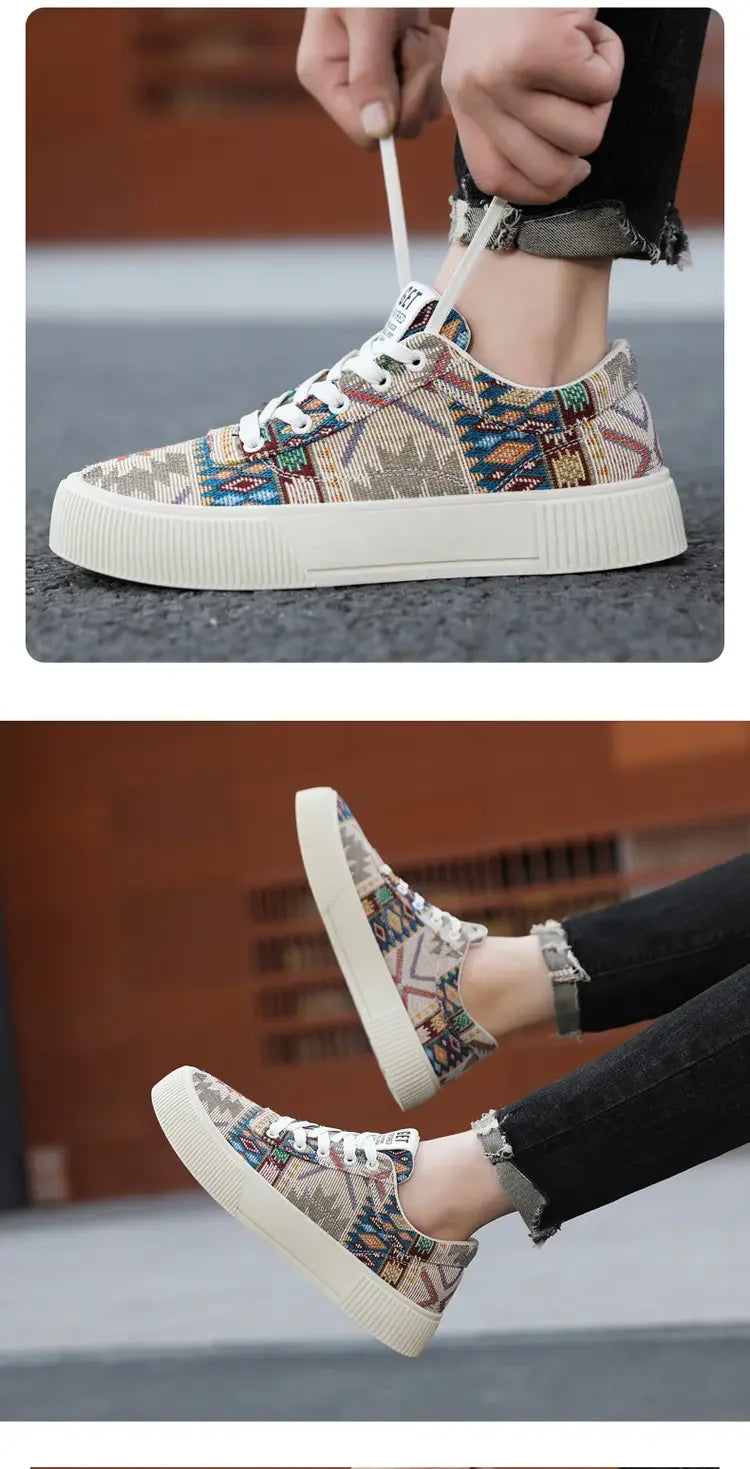 FBA Men's Retro Jacquard Low Top Trendy Shoes | National Style Korean Edition