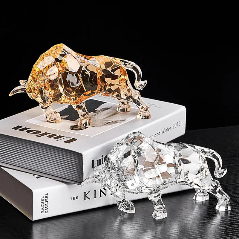 Acrylic Crystal Ox Sculpture | Nordic Luxury Transparent Statue for Living Room, Office & Wine Cabinet Decor