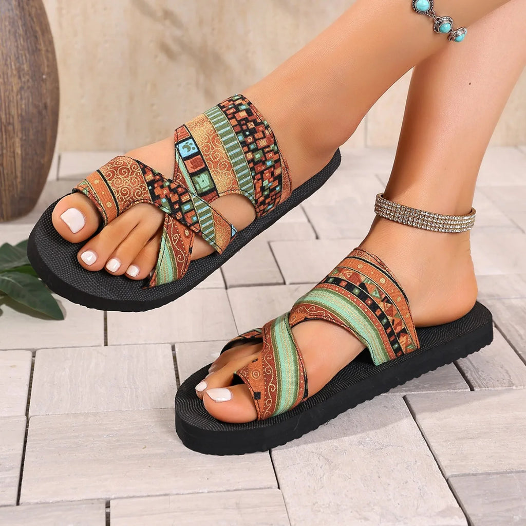 FBA Women's Tribal Pattern Platform Slides | Summer Beach Slippers