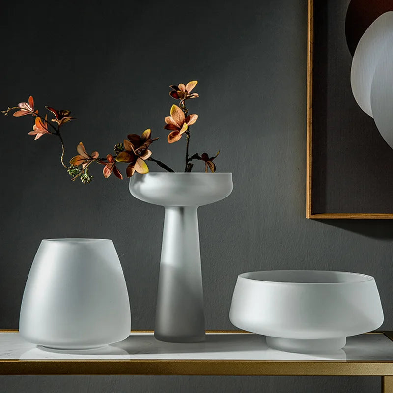 Nordic Frosted Glass Vase | Luxury Hydroponic Flower Vase for Home Decor
