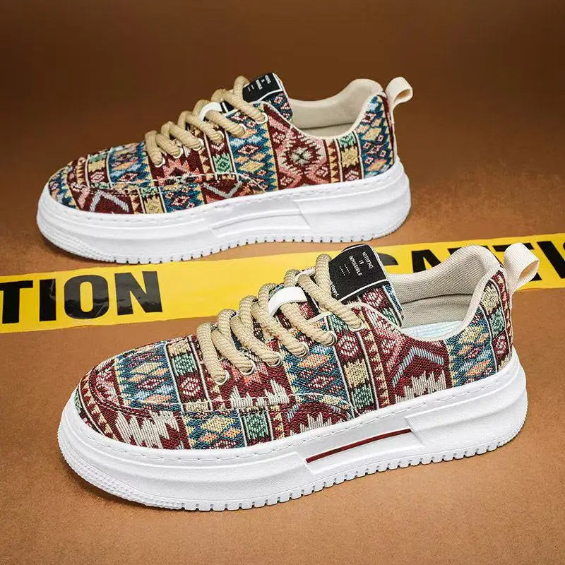 FBA Men's Ethnic Style Platform Board Shoes | Breathable Flat Sneakers