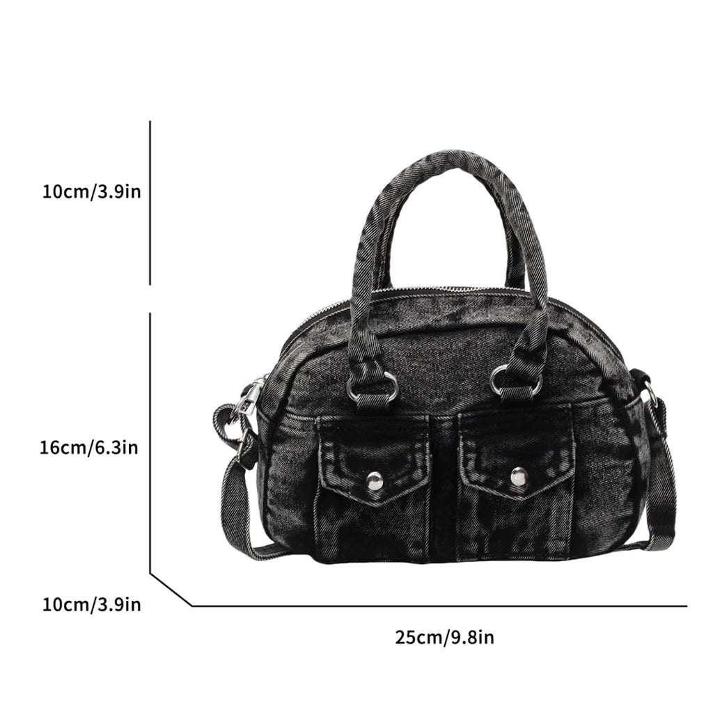 Denim Crossbody Satchel Bag for Women – Vintage Style Small Shoulder Handbag