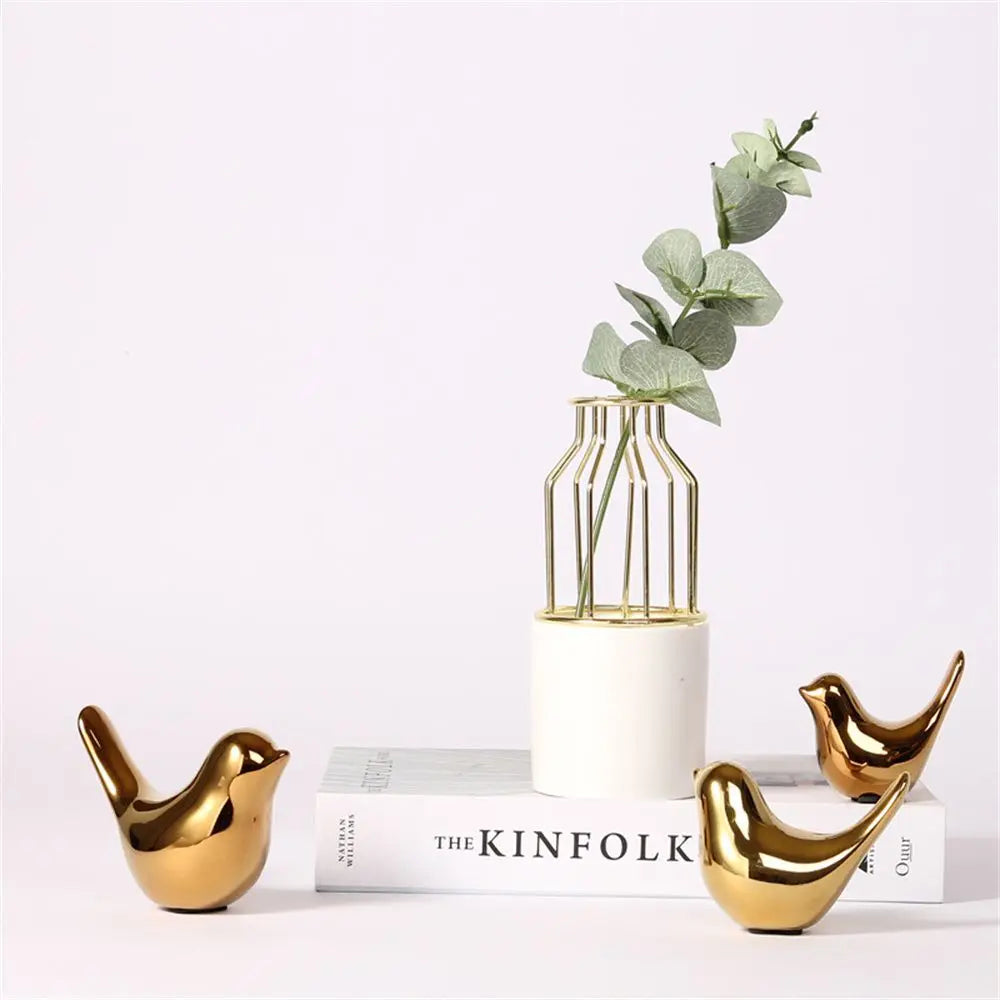 Nordic Gold Ceramic Bird Ornament | Modern Home Decor Figurine