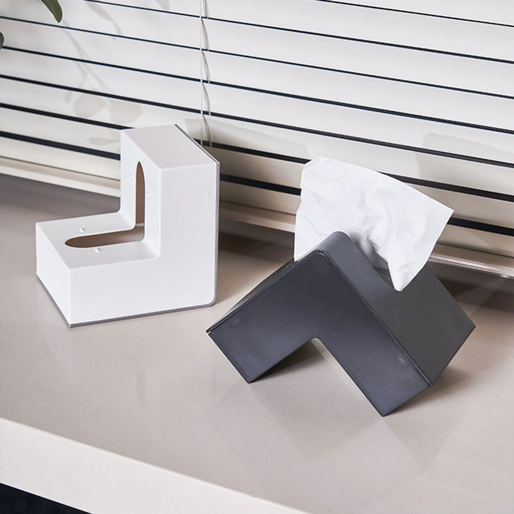 Modern Right-Angle Tissue Box | Minimalist Desktop Napkin Holder for Home, Kitchen & Office