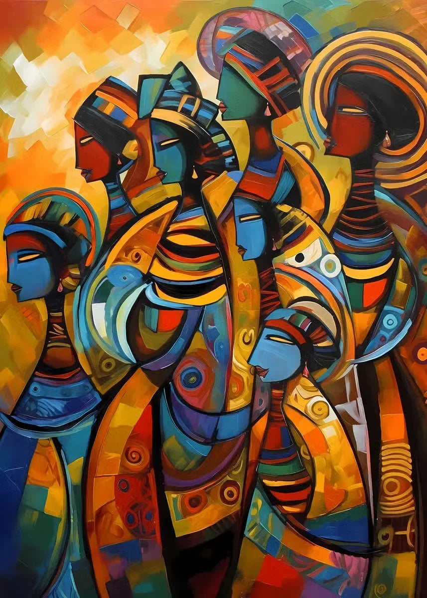 African Women Abstract Canvas Print | Elegant Nature Wall Art for Living Room Home Decor