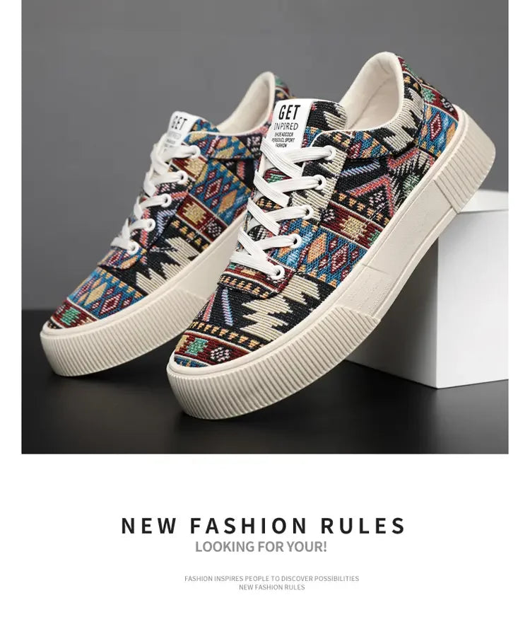 FBA Men's Retro Jacquard Low Top Trendy Shoes | National Style Korean Edition