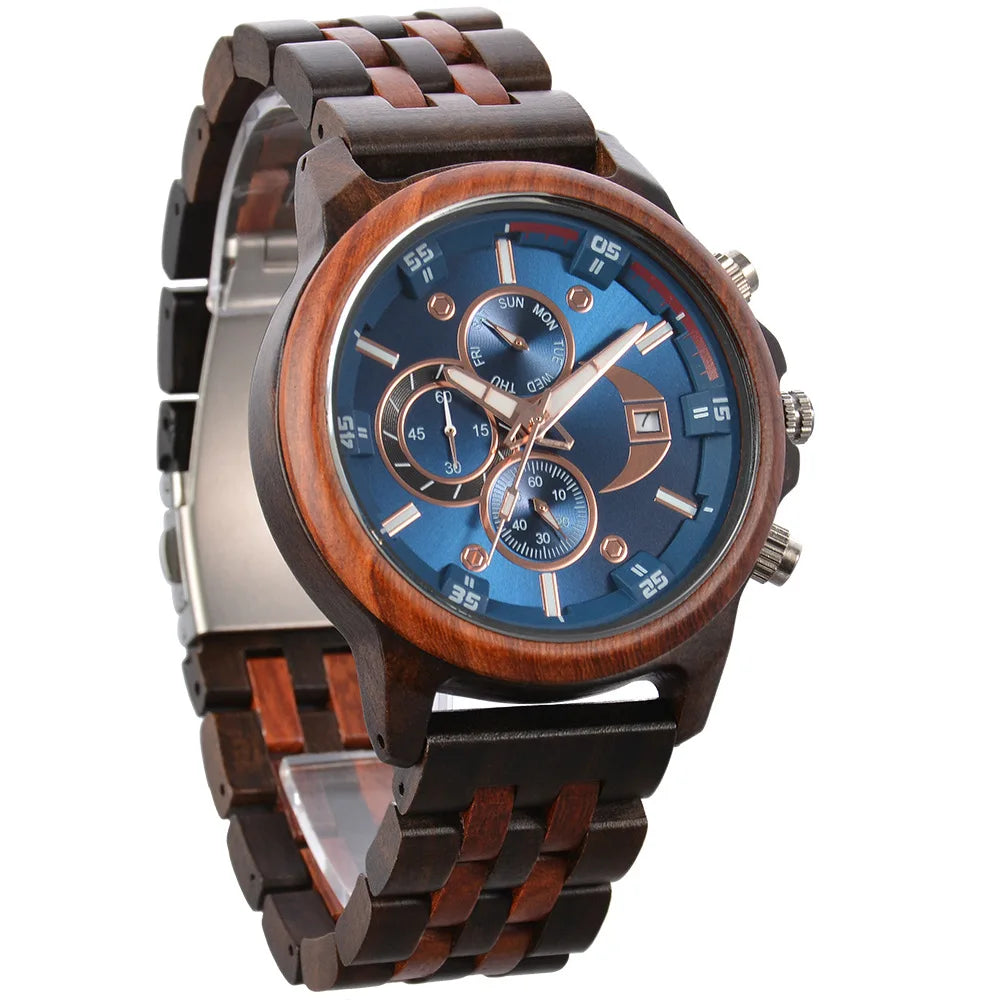 FBA Men's Big Dial Luxury Wood Watch | Exotic Wood Quartz Wristwatch