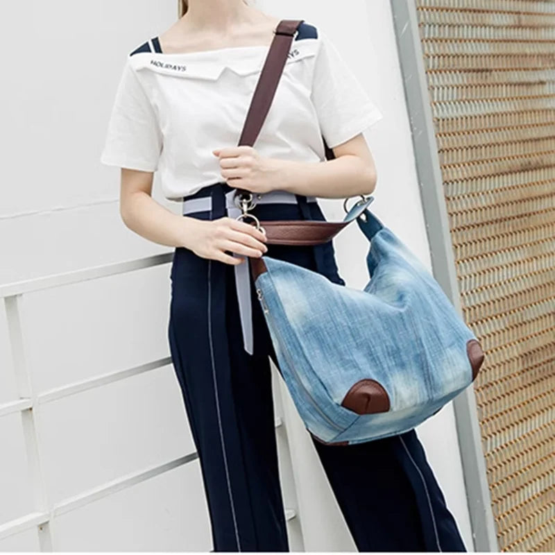 Large Luxury Denim Tote Bag for Women – Jean Crossbody Shoulder Handbag