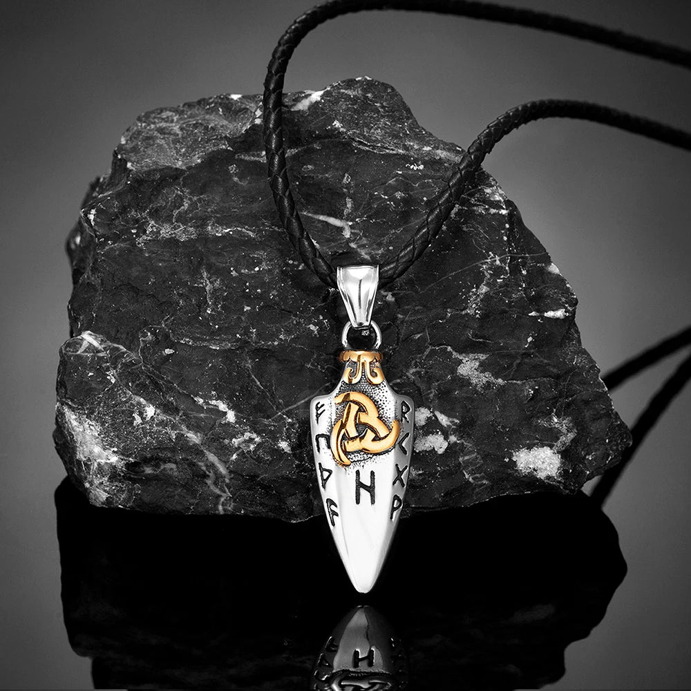FBA Norse Runes Odin's Spear Gungnir Necklace | Viking Valknut Talisman Jewelry