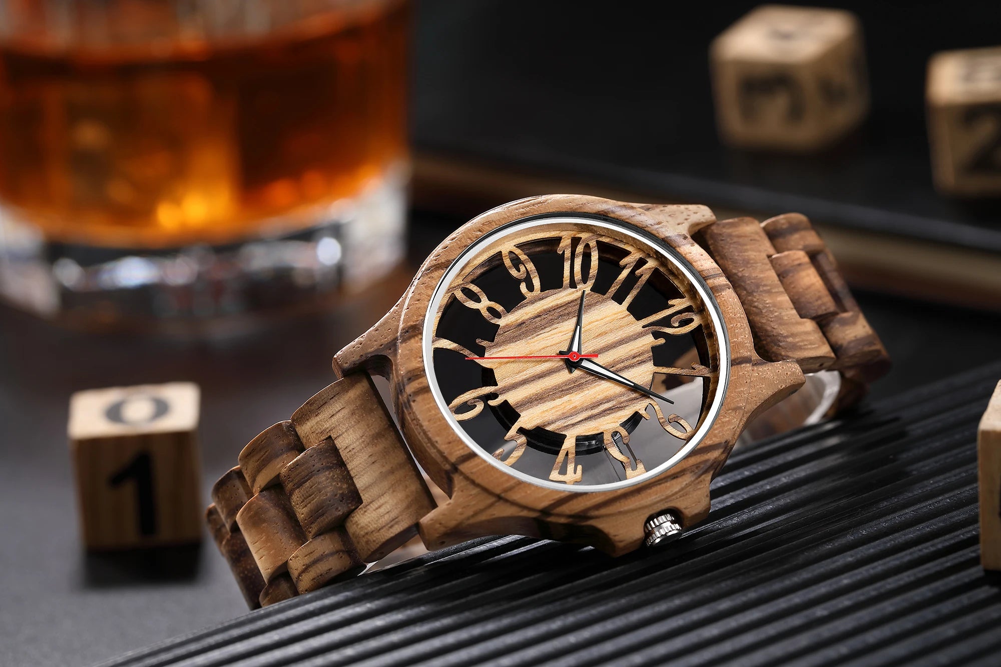 FBA Men's Transparent Hollow Wood Watch | Vintage Quartz Wooden Wristwatch