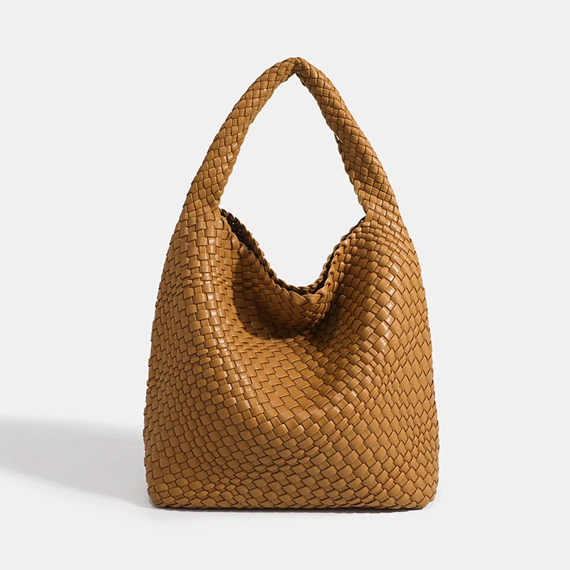 Hand-Knitted PU Woven Tote Bag for Women – Large Luxury Criss-Cross Shoulder Bag
