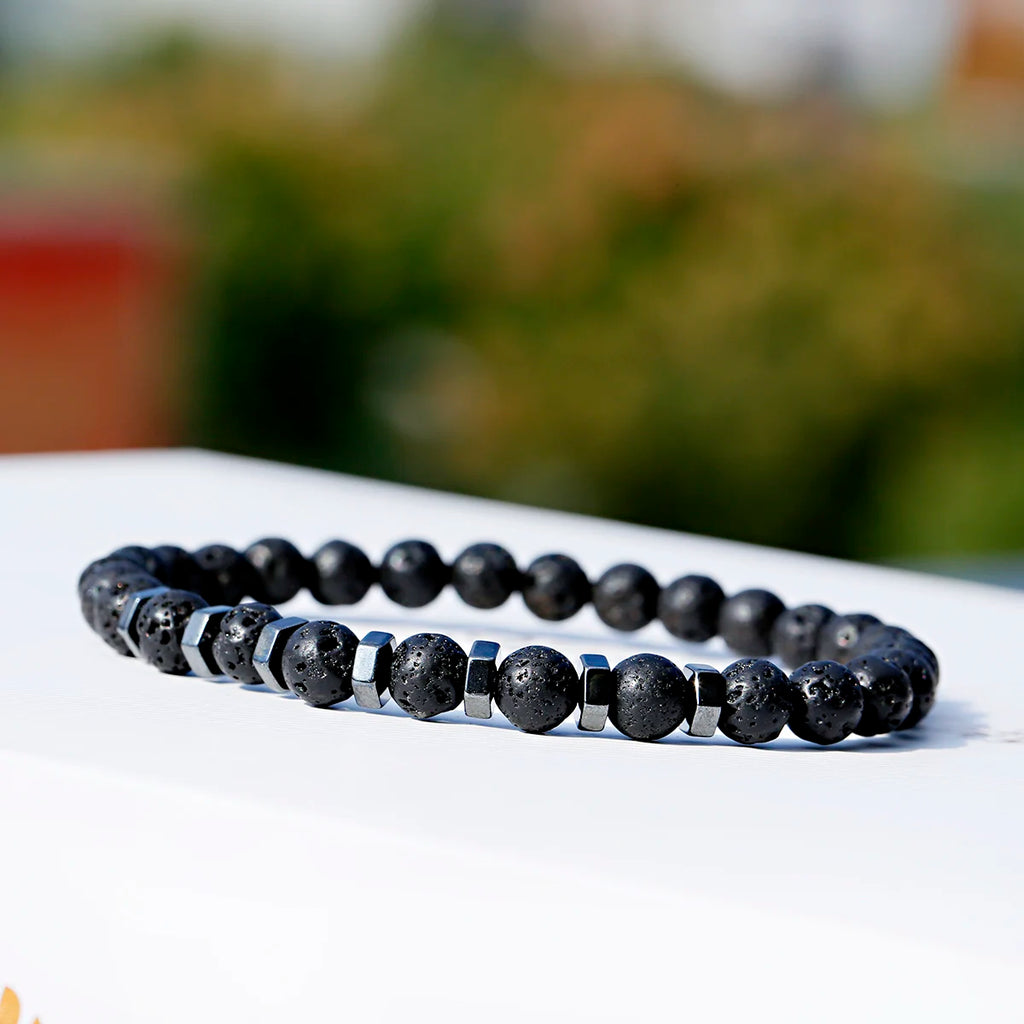 FBA Natural Stone Matte Black Beaded Bracelet | Yoga Jewelry for Men & Women