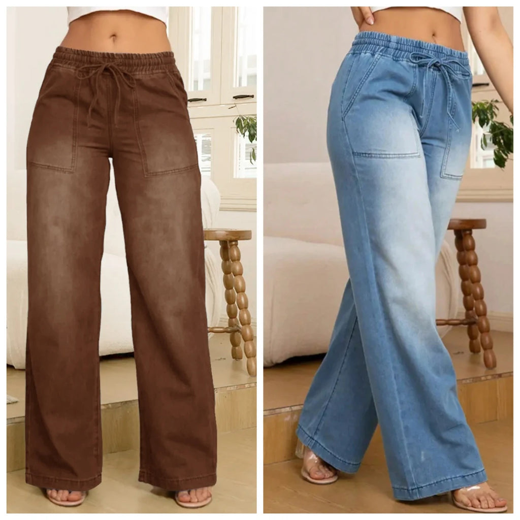 Women's American Retro Casual Loose Fit Drawstring Ankle-Length Jeans – Double Pocket Cotton Denim | Multiple Colors | S–3XL | FBA Vibes