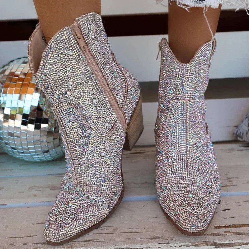Women's Glitter Bling Chelsea Ankle Boot with Spike Heel | FBA Vibes