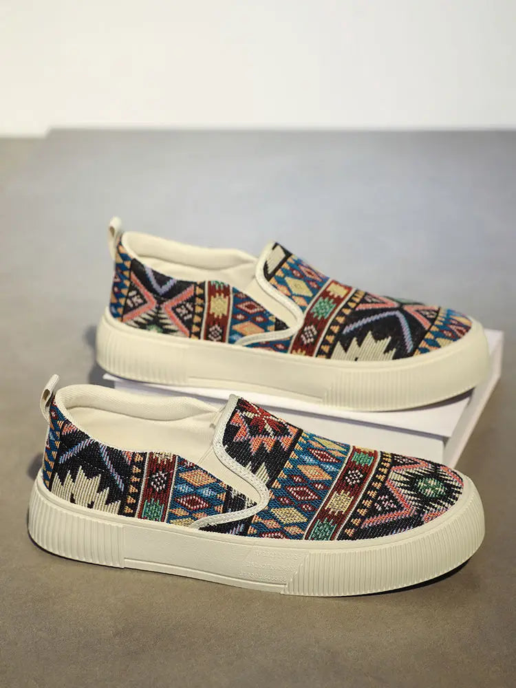 FBA Men's Canvas Printing Thick Platform Retro Sneakers | Elegant Breathable Casual Shoes