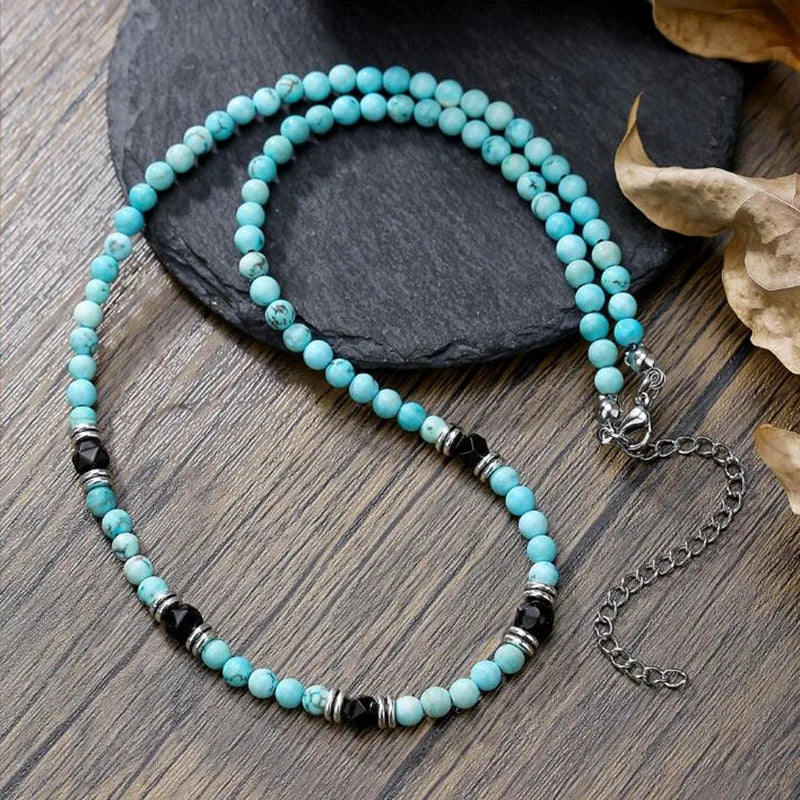 FBA Blue Beads Pendant Necklace for Men | Fashion Collar Jewelry