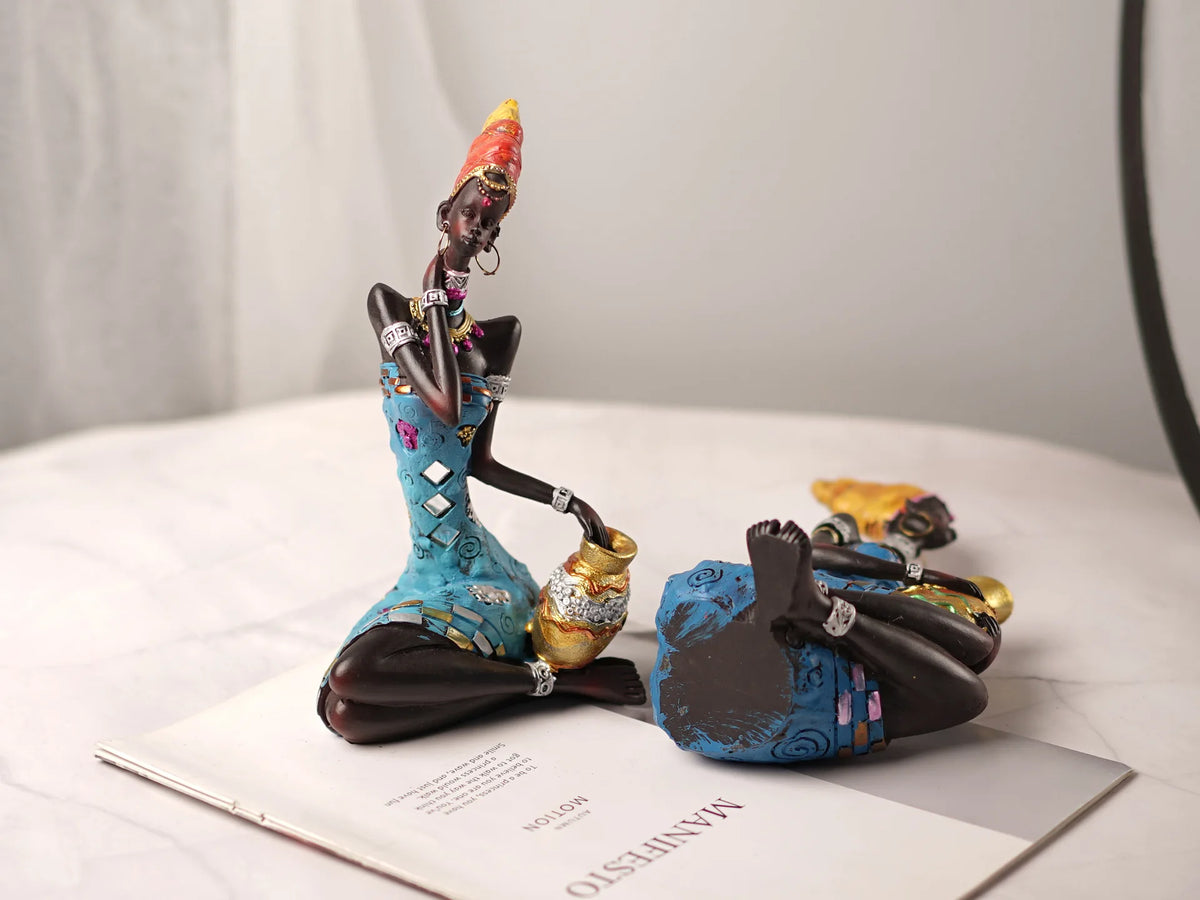 Resin African Black Women's Sculpture | Abstract Figurine for Home, Living Room & Desktop Decor