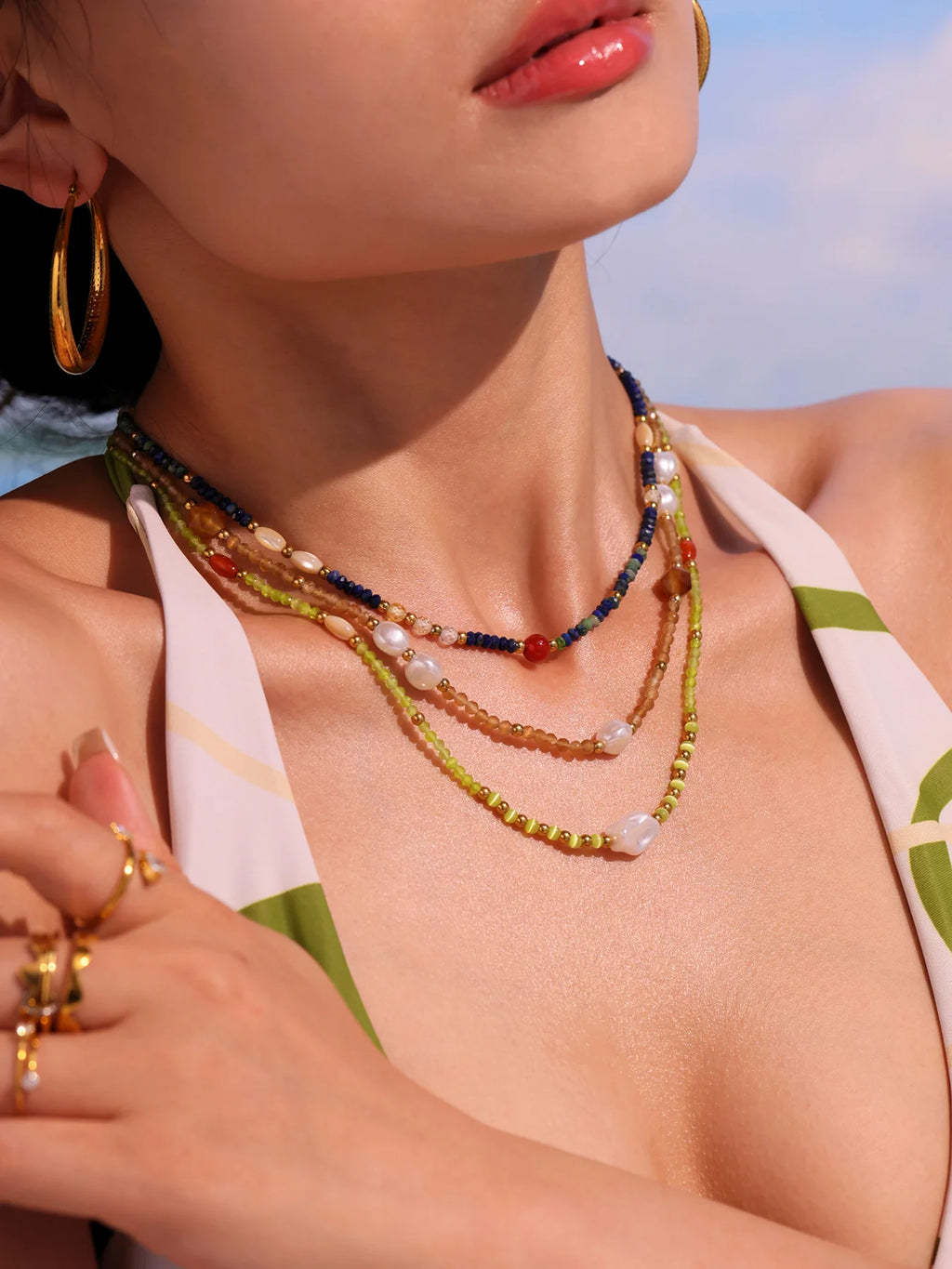 FBA Women's Ethnic Natural Stone Necklace | Stainless Steel Luxury Jewelry