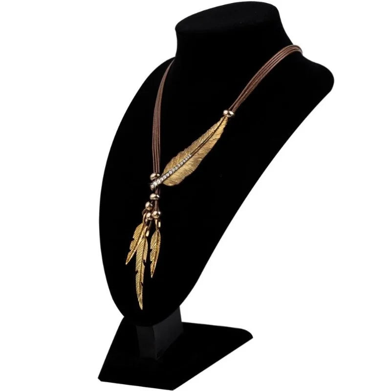 FBA Boho Feather Choker Necklace | Ethnic Rope Chain Jewelry