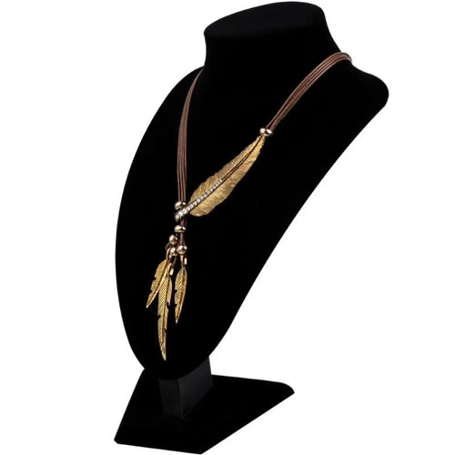 FBA Boho Feather Choker Necklace | Ethnic Rope Chain Jewelry