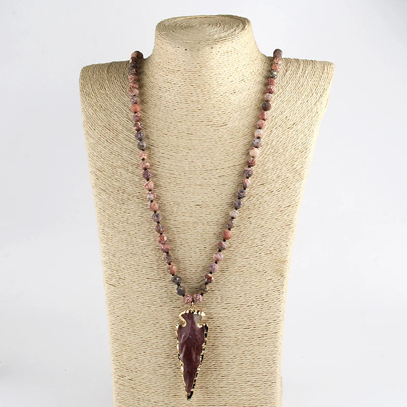 FBA Bohemian Tribal Natural Stone Arrowhead Necklace | Women's Ethnic Jewelry