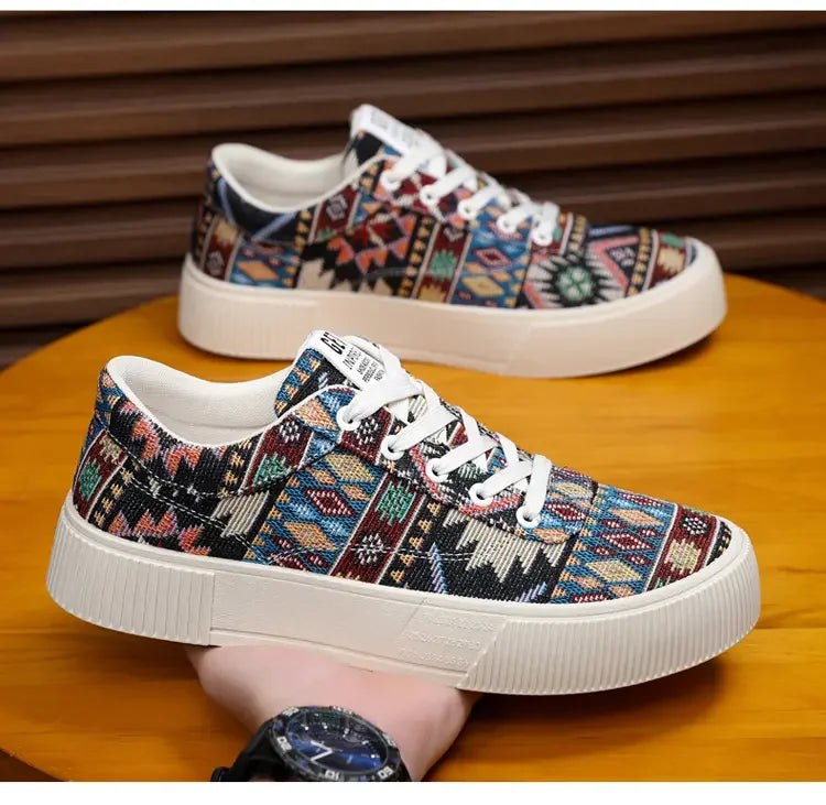 FBA Men's Retro Jacquard Low Top Trendy Shoes | National Style Korean Edition