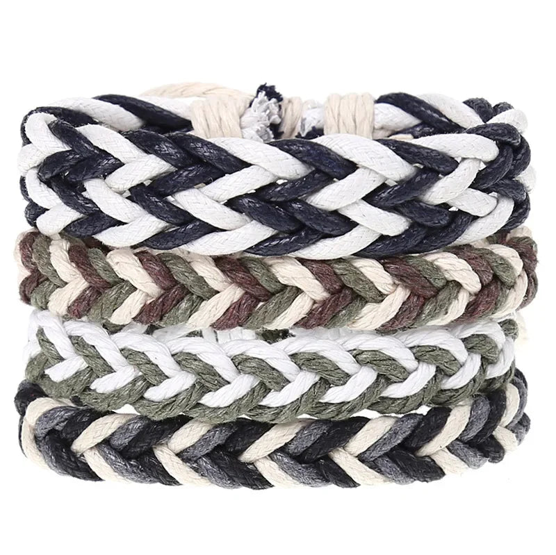 FBA 4-Piece Braided Leather Ethnic Wristband Set | Hope Believe Bracelet