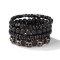 FBA Black Skull Beaded Leather Bracelet for Men | Buddhist Punk Jewelry