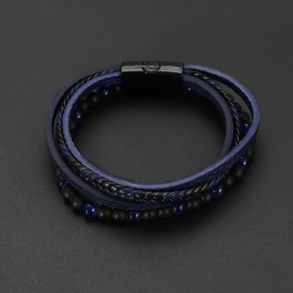FBA Vintage Leather Magnetic Buckle Men's Bracelet | Handwoven Jewelry