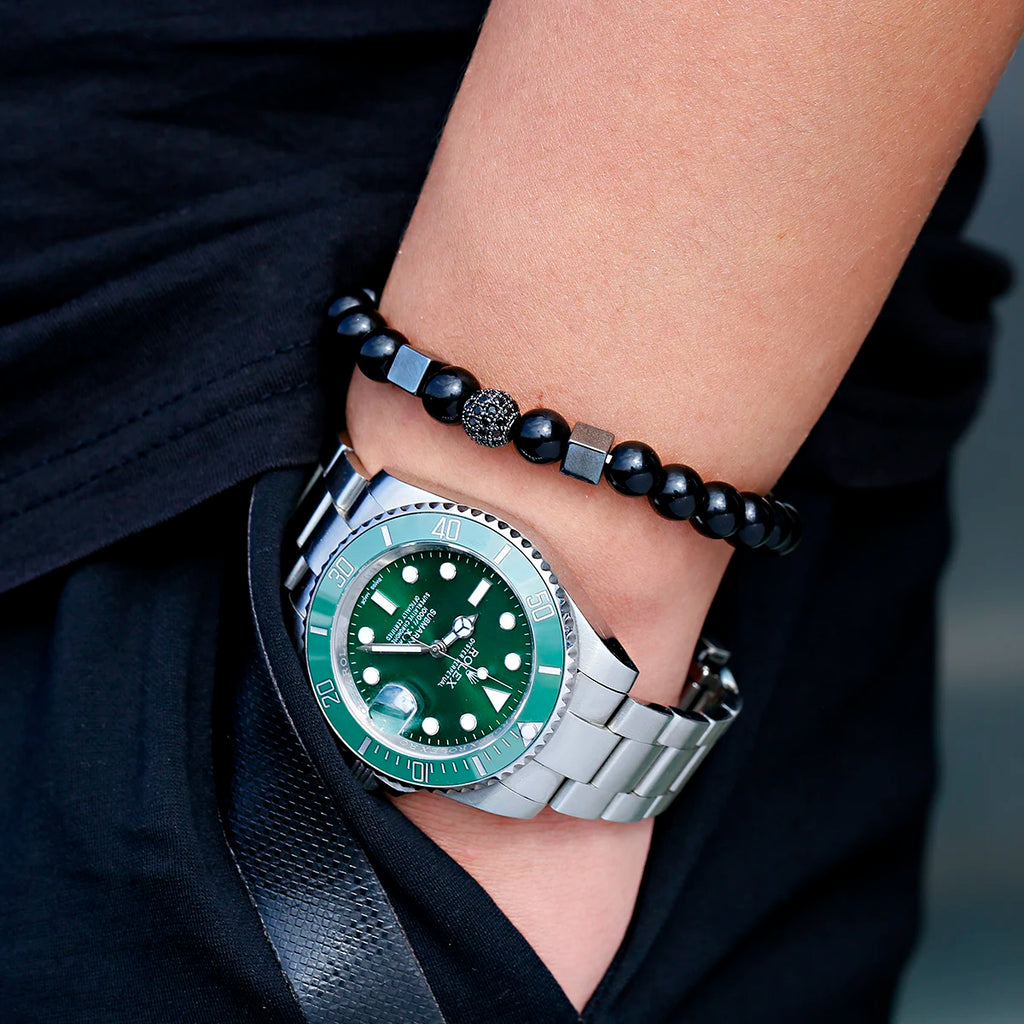 FBA Natural Stone Matte Black Beaded Bracelet | Yoga Jewelry for Men & Women
