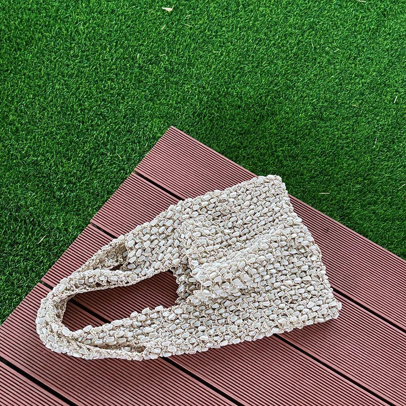 Handmade Plush Knitted Hollow Weave Tote Bag – Korean Style Casual Shoulder Bag for Women & Teens