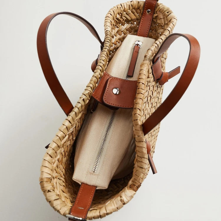 Large Capacity Rattan Wicker Woven Basket Tote Bag – Straw Shoulder & Crossbody Beach Bag for Women