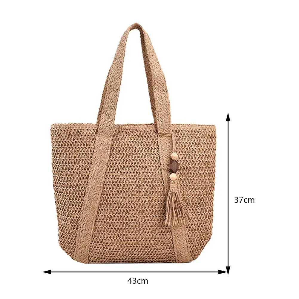 Woven Straw Tote Bag with Tassel for Women – Large Capacity Fashion Shoulder Shopper Bag