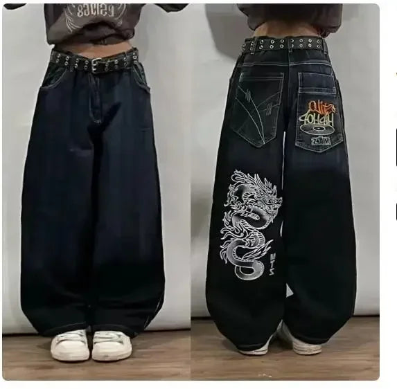 Women's American Harajuku Retro High Waist Baggy Wide-Leg Jeans – Y2K Gothic Streetwear Washed Denim | Multiple Colors | S–XXL | FBA Vibes