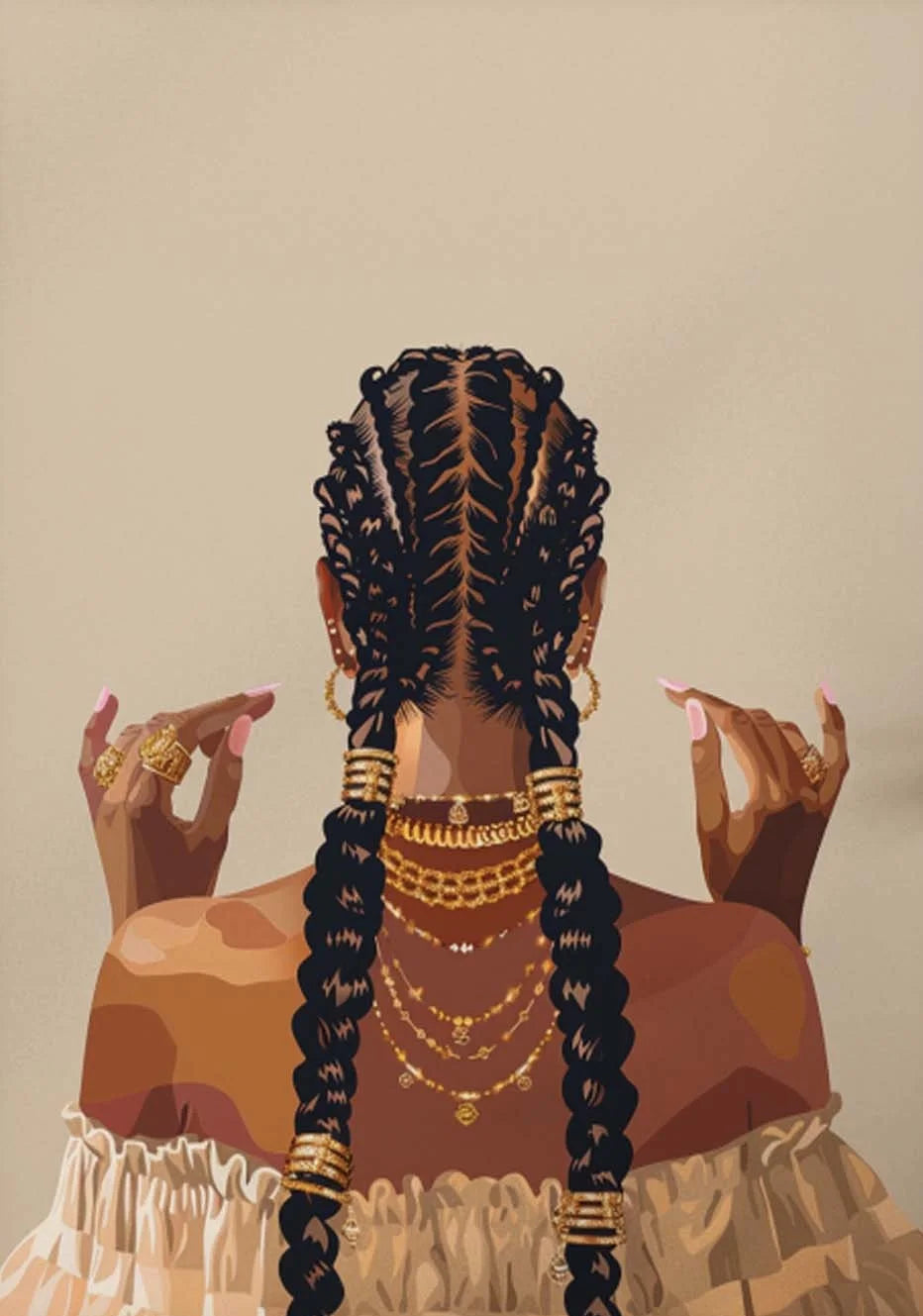 Black Woman Canvas Print | Cool Girl Hairstyle & Gold Jewelry Afro Wall Art