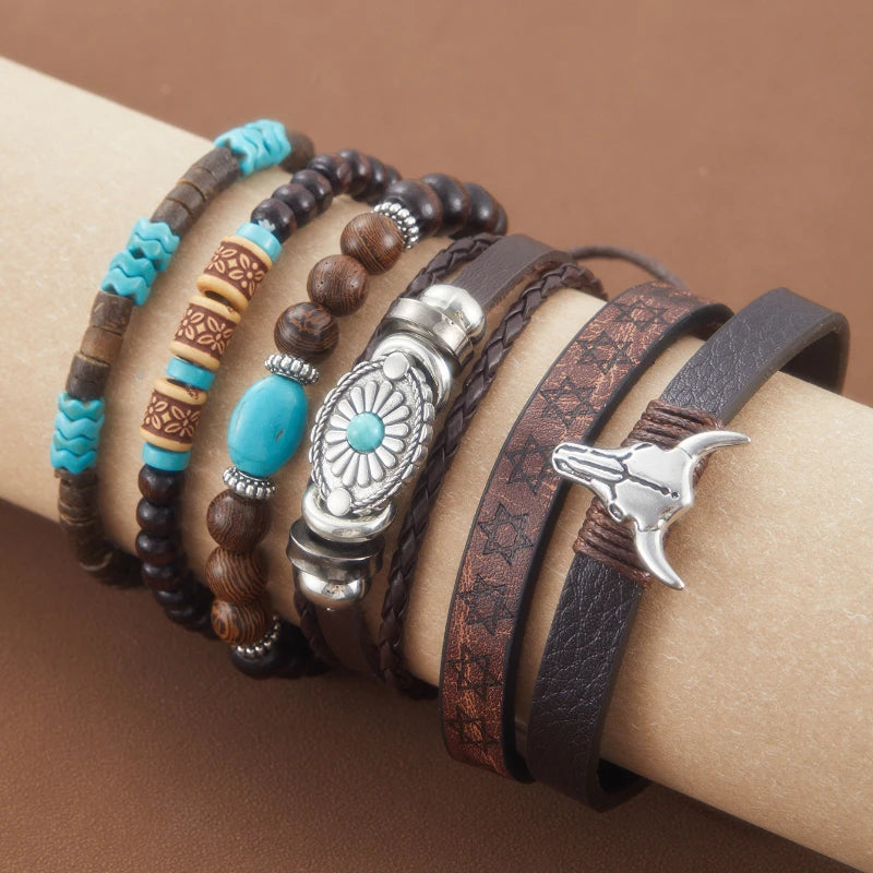 FBA 6-Piece Western Cowboy Beaded Bracelet Set | Boho Jewelry